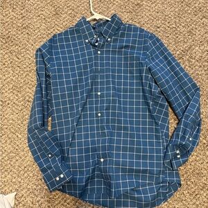 Lands End Men's Blue and White Plaid Button Up Size Large